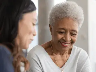 Elderly woman looks happy