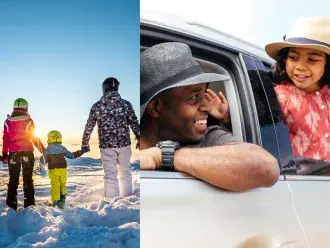 Famlies enjoy vacations in a variety of settings: beach, snow and road trips.