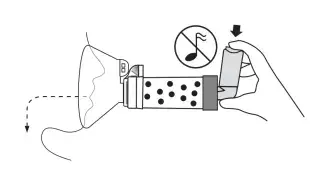 diagram depicting person inhaling through aerochamber plus flow-vu device