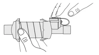 diagram depicting how to check if cap and canister adapter are securely in place before installing ventilator circuit