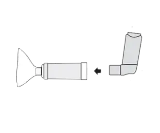 RespiChamber with mask, showing inhaler going into chamber