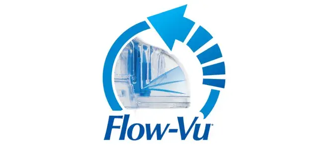 Flow-Vu inspirtory indicator icon with device and circular arrow